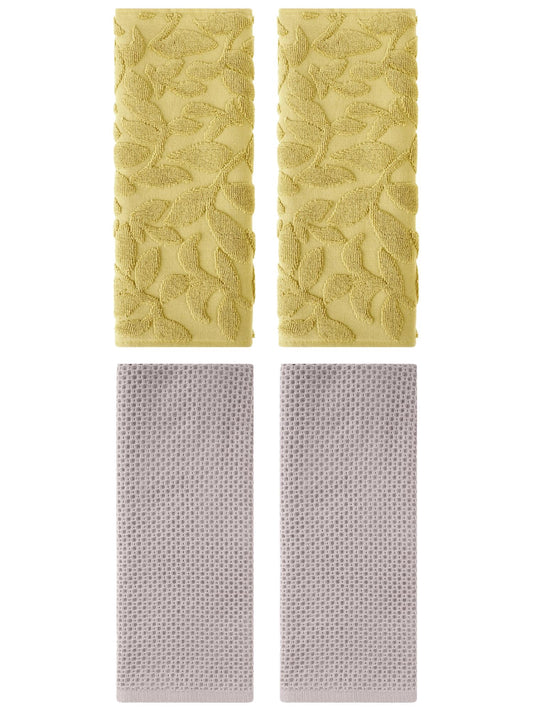 Unique Bargains 4 Pcs Cotton Hand Towels Camel/Yellow 13" x 30"/14" x 30"