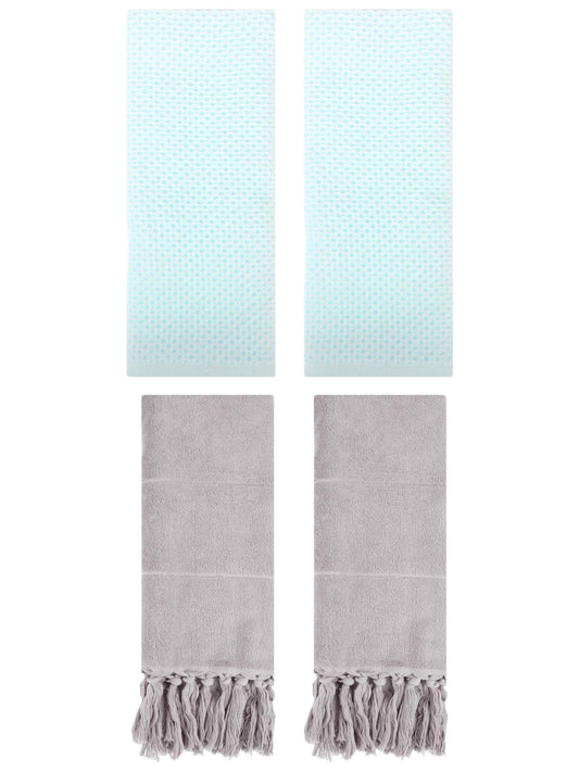 Unique Bargains 4 Pcs Cotton Hand Towels Grey/Light Cyan 14" x 30"/13" x 30"