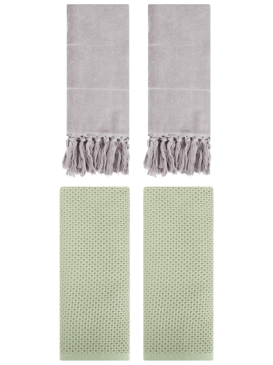 Unique Bargains 4 Pcs Cotton Hand Towels Grey/Light Green 14" x 30"/13" x 30"