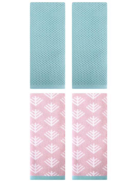 Unique Bargains 4 Pcs Cotton Hand Towels Light Blue/Pink 13" x 30"/14" x 30"