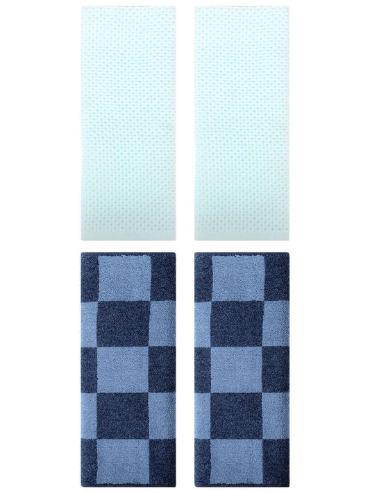 Unique Bargains 4 Pcs Cotton Hand Towels Light Cyan/Dark Blue 13" x 30"/14" x 28"