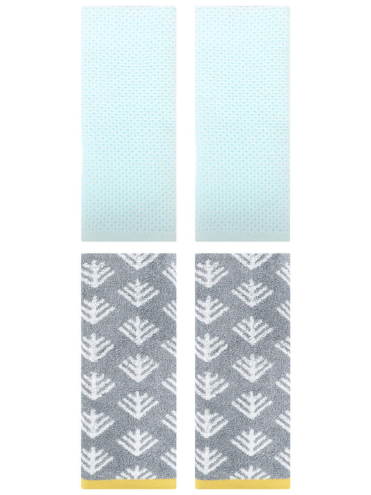 Unique Bargains 4 Pcs Cotton Hand Towels Light Cyan/Dark Grey 13" x 30"/14" x 30"