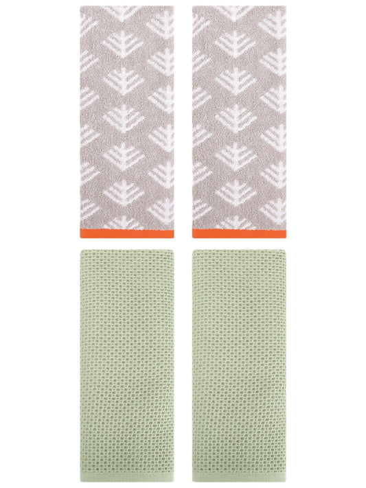 Unique Bargains 4 Pcs Cotton Hand Towels Light Green/Light Grey 13" x 30"/14" x 30"
