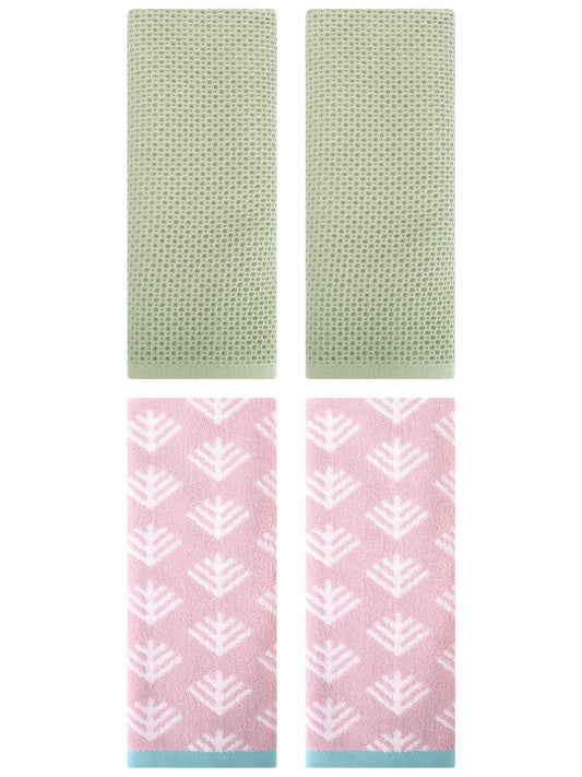 Unique Bargains 4 Pcs Cotton Hand Towels Light Green/Pink 13" x 30"/14" x 30"