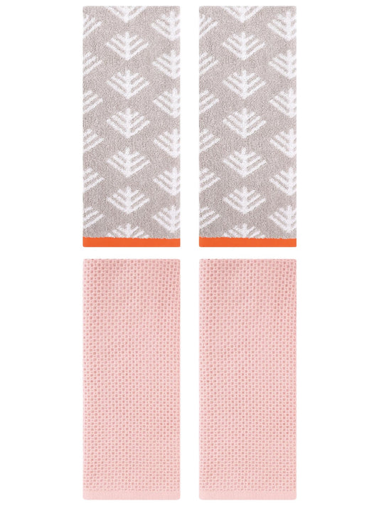 Unique Bargains 4 Pcs Cotton Hand Towels Pink/Light Grey 13" x 30"/14" x 30"