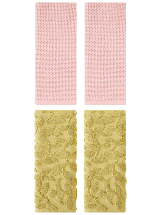 Unique Bargains 4 Pcs Cotton Hand Towels Pink/Yellow 13" x 30"/14" x 30"