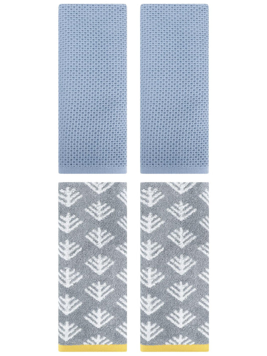 Unique Bargains 4 Pcs Cotton Hand Towels Steel Blue/Dark Grey 13" x 30"/14" x 30"