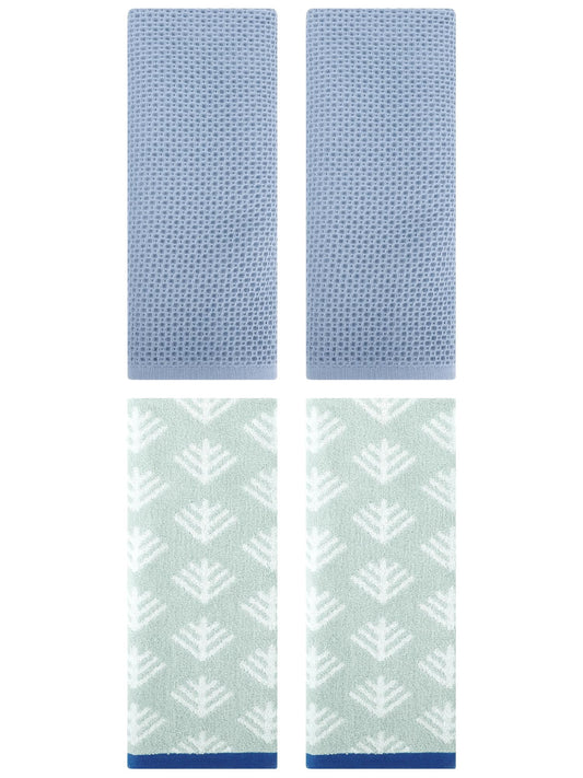 Unique Bargains 4 Pcs Cotton Hand Towels Steel Blue/Green 13" x 30"/14" x 30"