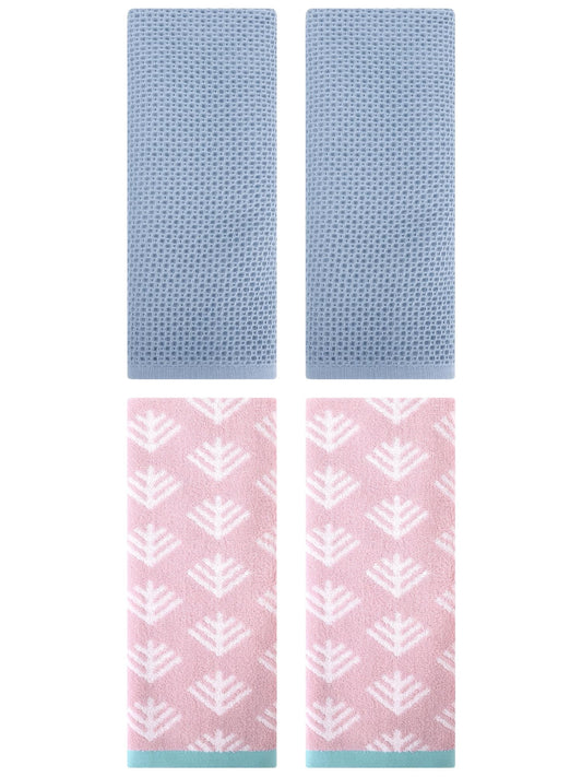 Unique Bargains 4 Pcs Cotton Hand Towels Steel Blue/Pink 13" x 30"/14" x 30"