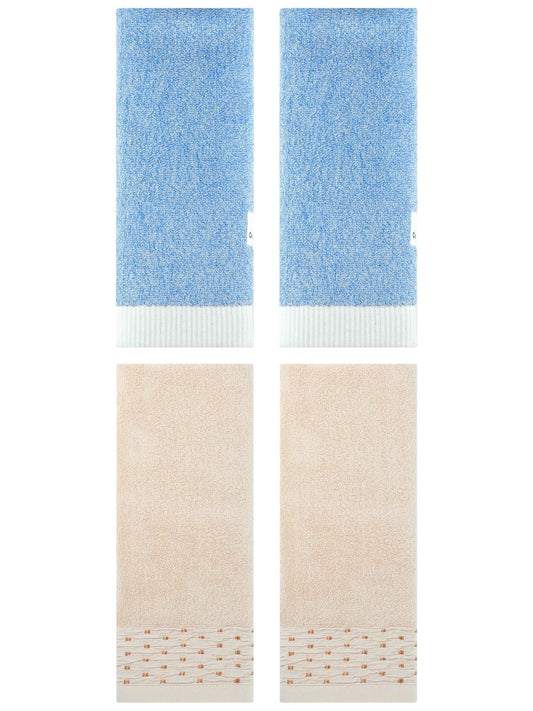 Unique Bargains 4 Pcs Cotton Quick Drying Hand Towel Light Brown/Blue 14" x 30"/13" x 29"