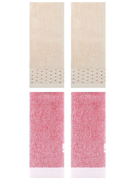 Unique Bargains 4 Pcs Cotton Quick Drying Hand Towel Light Brown/Pink 14" x 30"/13" x 29"