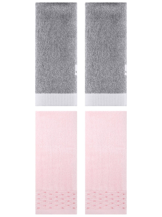 Unique Bargains 4 Pcs Cotton Quick Drying Hand Towel Pink/Grey 14" x 30"/13" x 29"