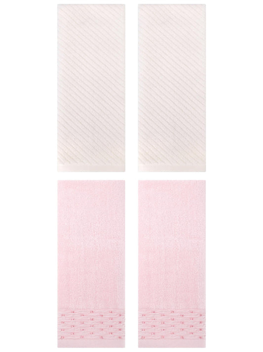 Unique Bargains 4 Pcs Cotton Quick Drying Soft Bathroom Hand Towel Pink/Beige