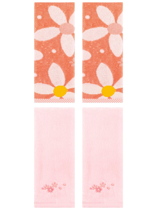 Unique Bargains 4 Pcs Cotton Soft Absorbent Hand Towels 13 x 29 Inch Orange/Pink