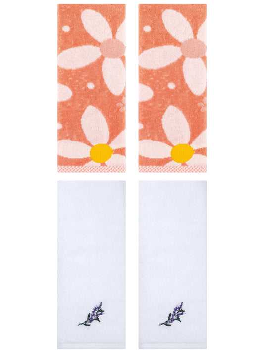 Unique Bargains 4 Pcs Cotton Soft Absorbent Hand Towels 13 x 29 Inch Orange/White