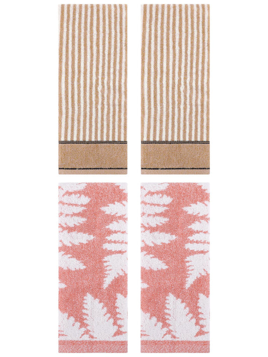 Unique Bargains 4 Pcs Cotton Soft Absorbent Hand Towels 13 x 29 Inch Pink/Brown