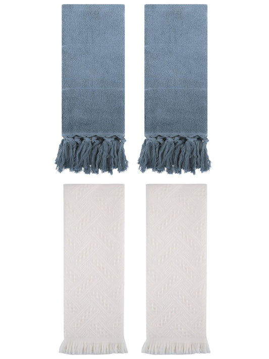 Unique Bargains 4 Pack Cotton Soft Absorbent Boho Turkish Decorative Hand Towels Blue/Beige 14" x 30"/13" x 29"