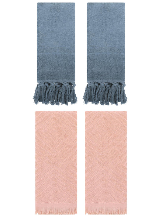 Unique Bargains 4 Pack Cotton Soft and Absorbent Bathroom Turkish Hand Towels with tassel Blue/Orange 14" x 30"/13" x 29"