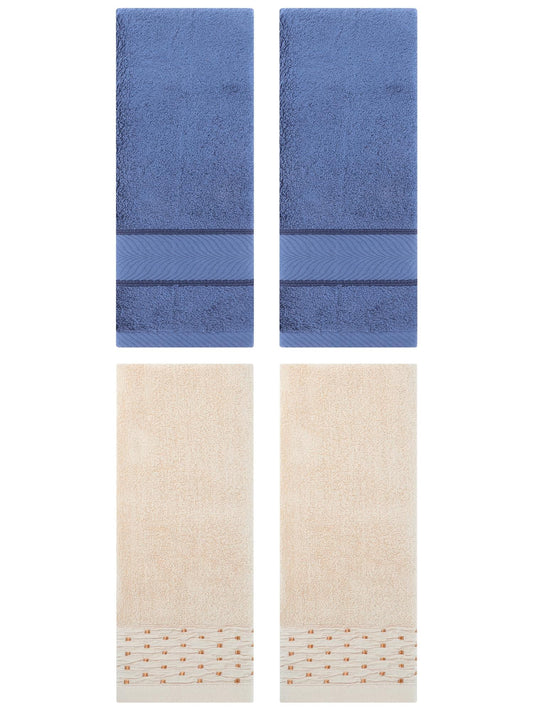 Unique Bargains 4 Pcs Cotton Soft Bathroom Hand Towel 14" x 30" Light Brown/Light Blue