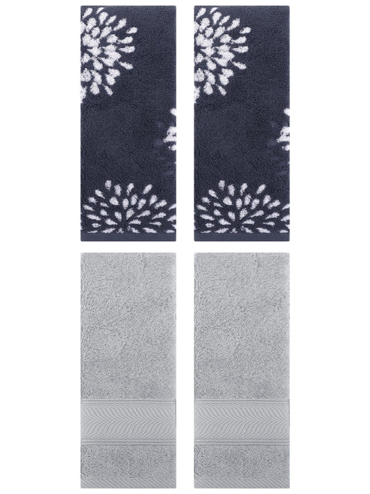 Unique Bargains 4 Pcs Cotton Soft Decorative Hand Towels 14" x 30" Blue/Light Grey