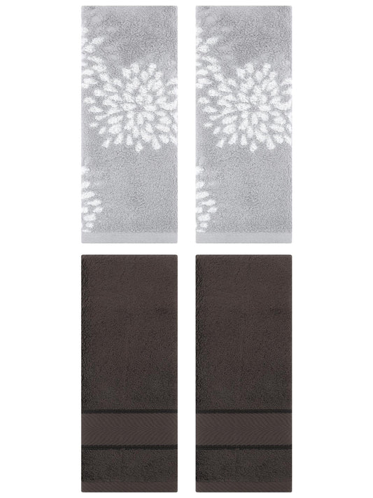 Unique Bargains 4 Pcs Cotton Soft Decorative Hand Towels 14" x 30" Grey/Dark Brown