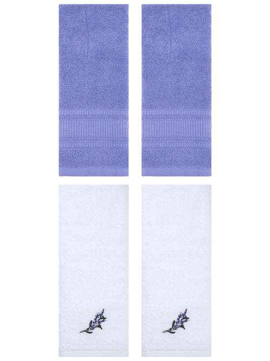 Unique Bargains 4 Pcs Cotton Soft Floral Hand Towels 13" x 29" White/Dark Blue