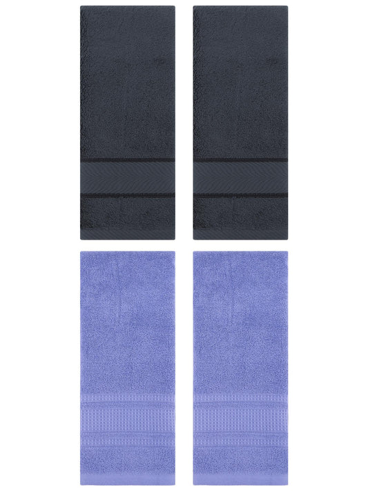 Unique Bargains 4 Pcs Cotton Soft Hand Towel Set Dark Grey/Dark Blue 14" x 30"/13" x 29"