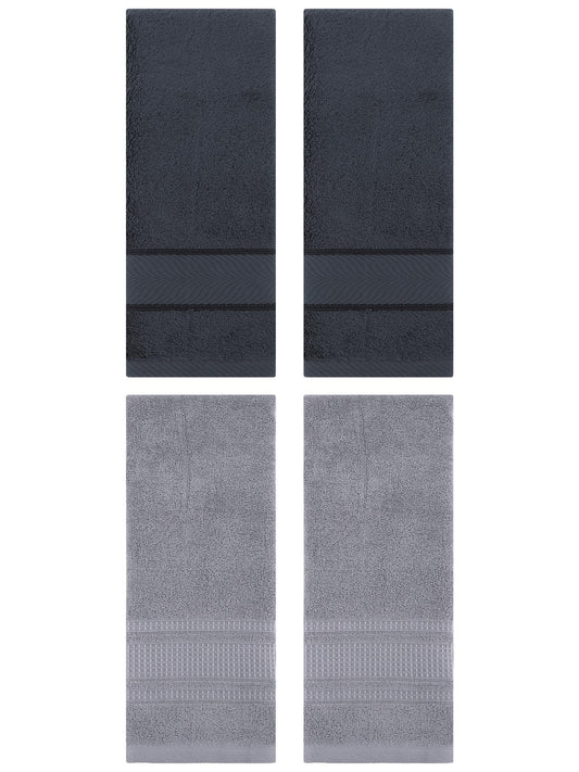 Unique Bargains 4 Pcs Cotton Soft Hand Towel Set Dark Grey/Grey 14" x 30"/13" x 29"
