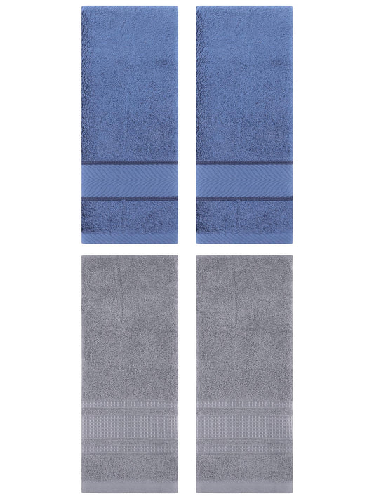 Unique Bargains 4 Pcs Cotton Soft Hand Towel Set Light Blue/Grey 14" x 30"/13" x 29"