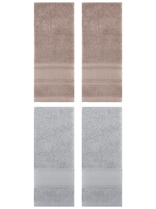 Unique Bargains 4 Pcs Cotton Soft Hand Towel Set Light Grey/Brown 14" x 30"/13" x 29"