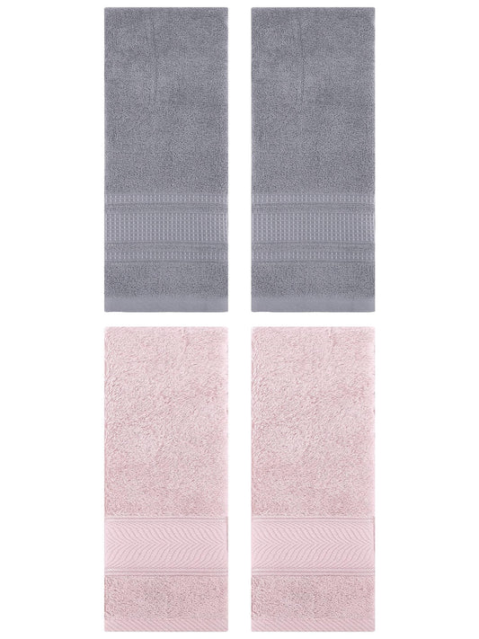 Unique Bargains 4 Pcs Cotton Soft Hand Towel Set Light Pink/Grey 14" x 30"/13" x 29"