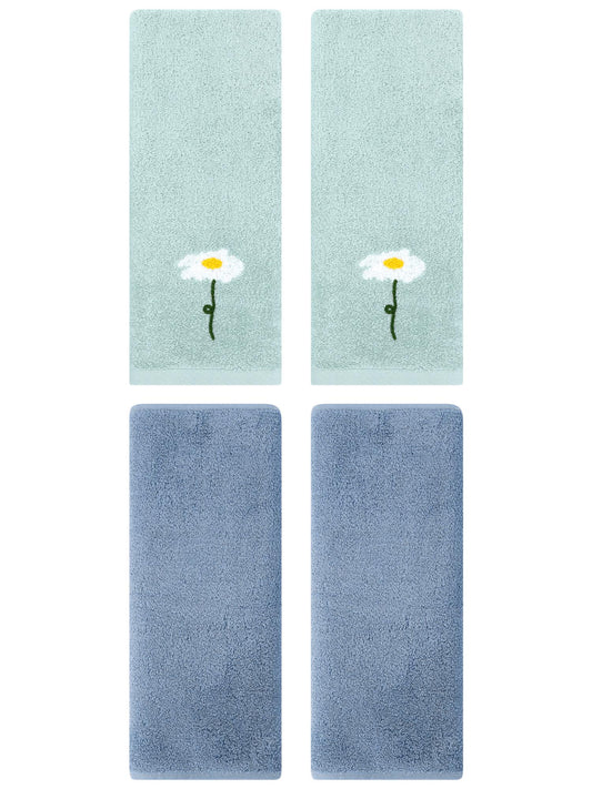 Unique Bargains 4 Pcs Cotton Soft Hand Towels 13" x 30" Blue/Light Steel Blue