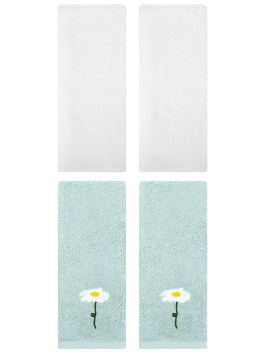 Unique Bargains 4 Pcs Cotton Soft Hand Towels 13" x 30" Blue/White