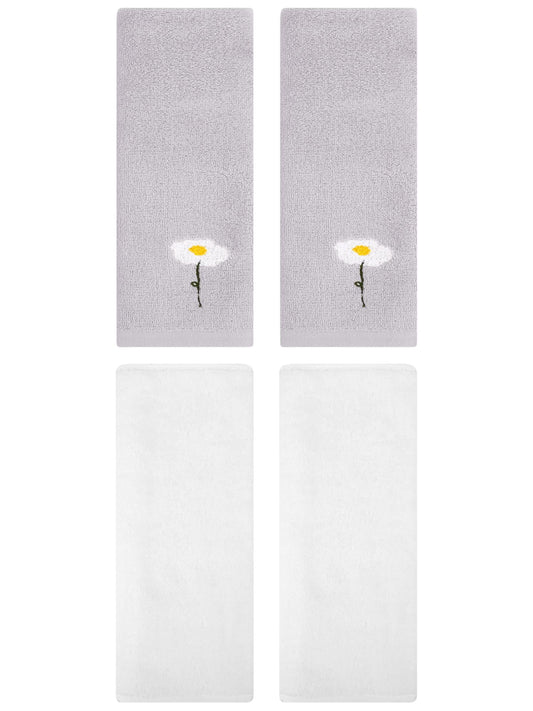 Unique Bargains 4 Pcs Cotton Soft Hand Towels 13" x 30" Grey/White