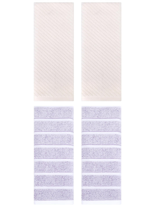 Unique Bargains 4 Pcs Cotton Soft Light Purple/Beige 13" x 29"/14" x 30"