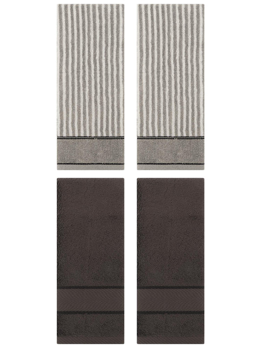 Unique Bargains 4 Pcs Cotton Soft Striped Hand Towel Dark Brown/Grey 14" x 30"/13" x 29"