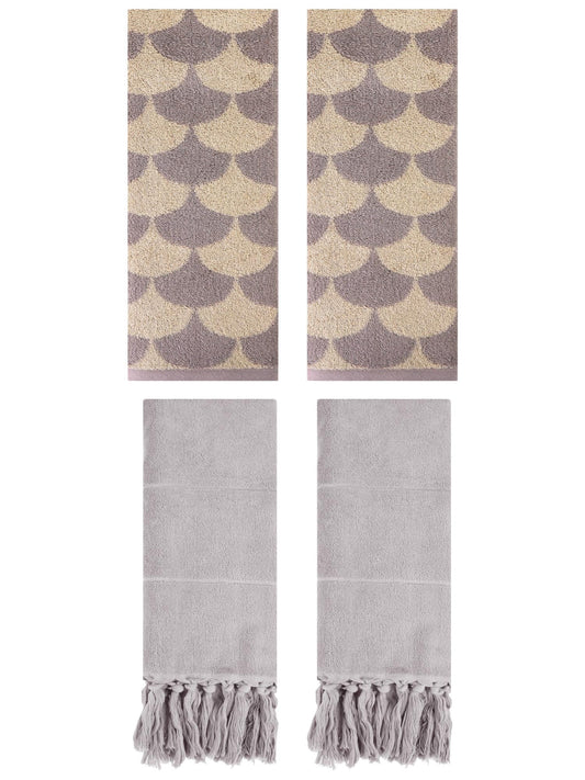 Unique Bargains 4 Pcs Cotton Solid Hand Towels Grey/Brown 14" x 30"/13" x 29"