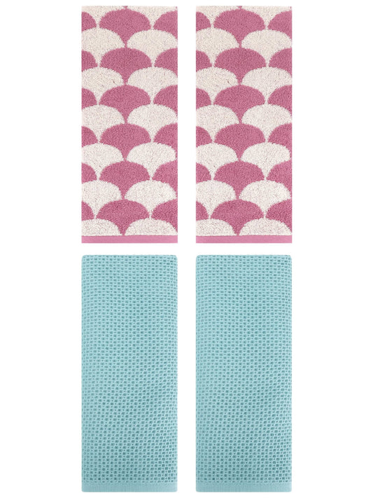 Unique Bargains 4 Pcs Cotton Solid Hand Towels Light Blue/Pink 13" x 30"/13" x 29"