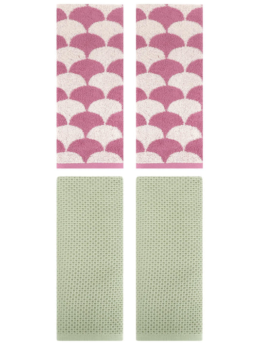 Unique Bargains 4 Pcs Cotton Solid Hand Towels Light Green/Pink 13" x 30"/13" x 29"