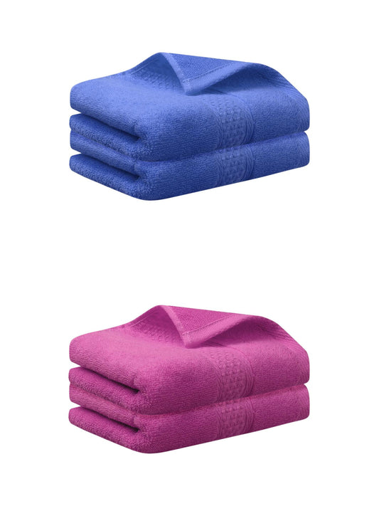 Unique Bargains 4 Pcs Cotton Textured Hand Towels Set Dark Pink/Blue 13"x30"