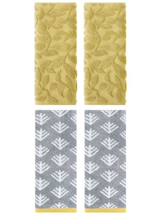 Unique Bargains 4 Pcs Cute Pattern Cotton Soft Towels 14 x 30 Inch Dark Grey/Yellow