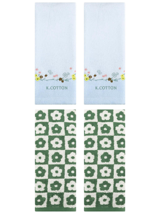 Unique Bargains 4 Pcs Decorative Hand Towel Green/Blue 14" x 30"/13" x 29"