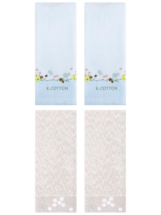 Unique Bargains 4 Pcs Embroidered Hand Towel Light Brown/Blue 14" x 28"/13" x 29"