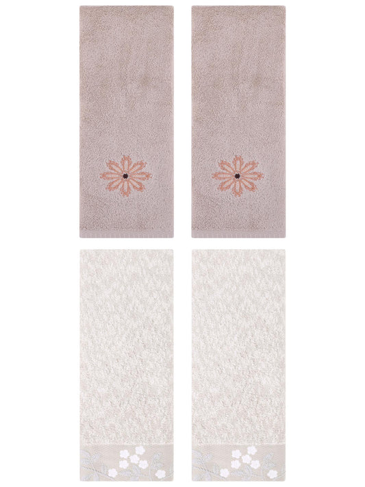 Unique Bargains 4 Pcs Floral Hand Towel Light Brown/Camel 14" x 28"/13" x 30"