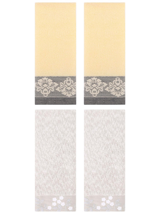 Unique Bargains 4 Pcs Floral Hand Towel Light Brown/Yellow 14" x 28"/13" x 29"