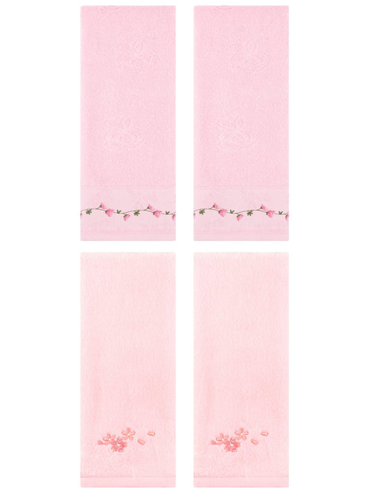 Unique Bargains 4 Pcs Floral Hand Towels for Bathroom 13" x 29" Pink