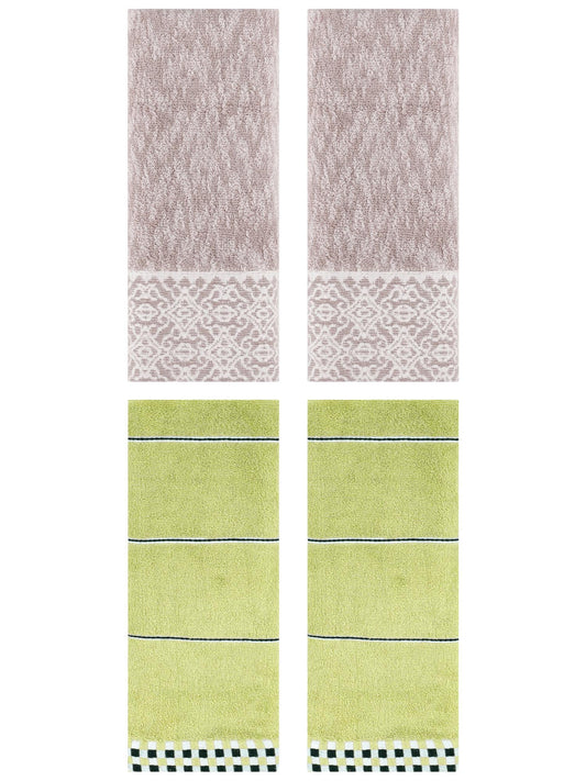 Unique Bargains 4 Pcs Geometry Soft Hand Towels Green/Purple 14" x 30"/13" x 28"