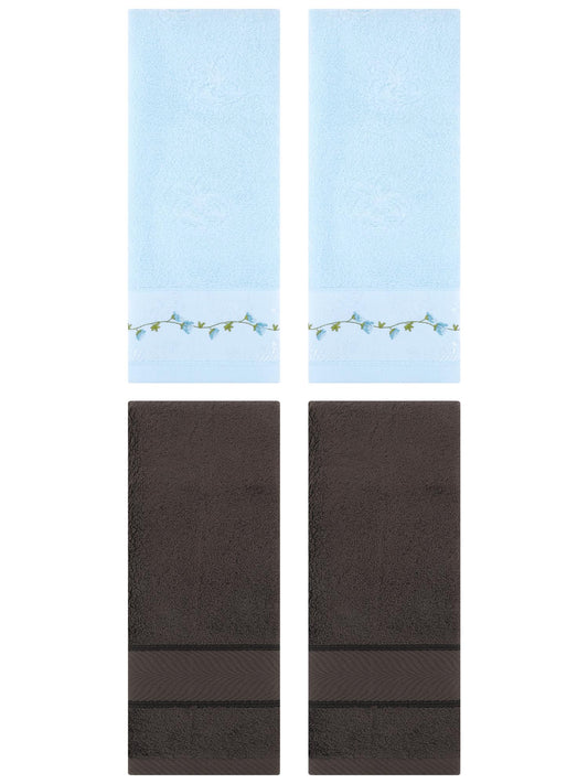 Unique Bargains 4 Pcs Hand Towel Dark Brown/Blue 14" x 30"/13" x 29"