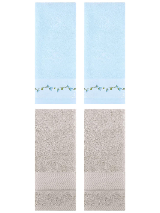 Unique Bargains 4 Pcs Hand Towel Light Brown/Blue 14" x 30"/13" x 29"