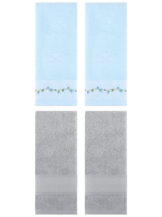 Unique Bargains 4 Pcs Hand Towel Light Grey/Blue 14" x 30"/13" x 29"